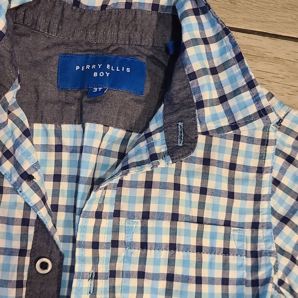 💐 Perry Ellis boy plaid button down🧁 🍋 🌷🎀🦄🪻🍍🍓🦉🐧💘 - Picture 2 of 2